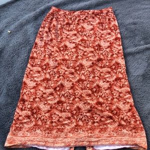 Long Red/Orange Floral Paisley Skirt